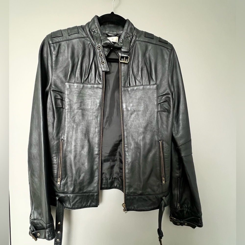 Black leather moto jacket